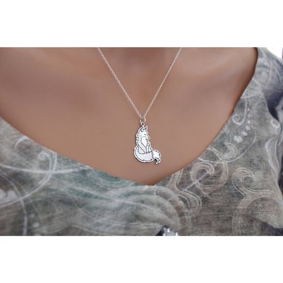 Sterling Silver Fox Charm Necklace, Silver Fox Charm Necklace - Picture 4 of 5